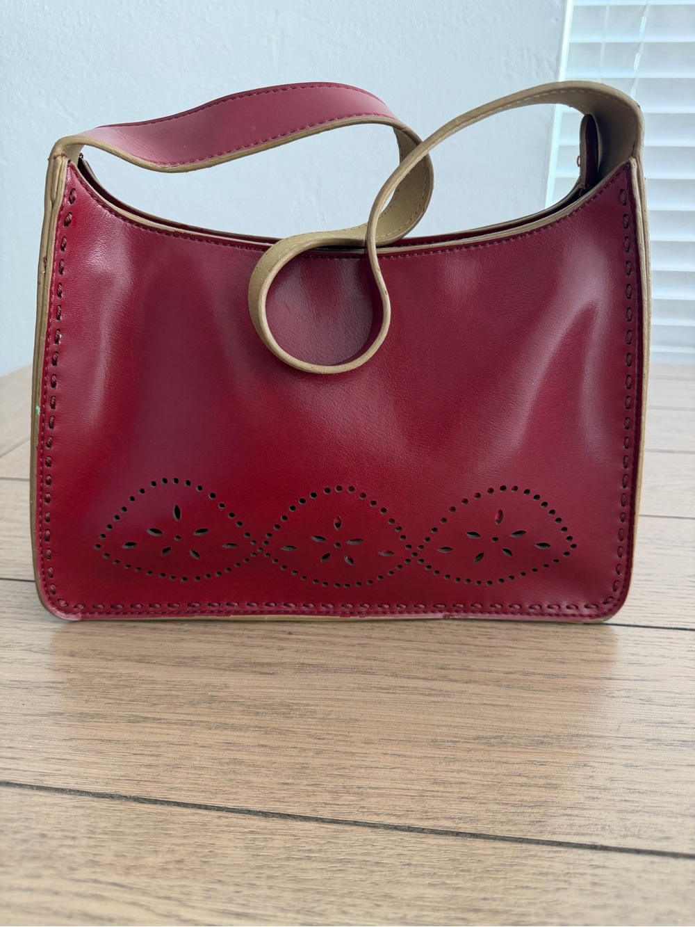 Mondani Burgundy Leather Hobo with Tan Trim